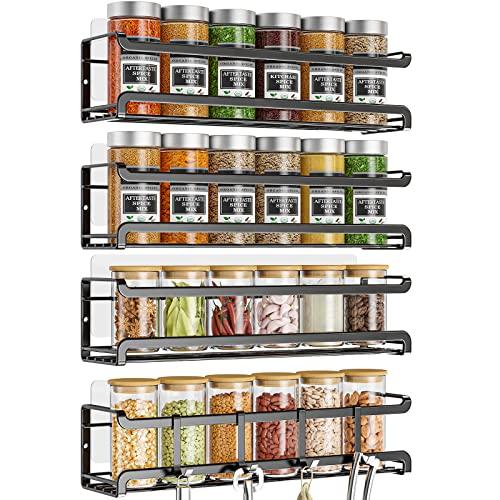 Bunoxea Spice Rack Wall Mounted 2 Pack, Space-Saving Spice Organizer for Spice Jars and Seasonings, Screw or Adhesive Hanging Spice Rack Organizer for Your Kitchen Cabinet, Pantry Door,11.41x2.75x2.75in