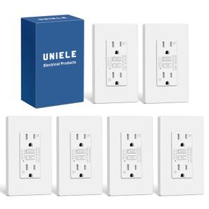 6 Pack Super Slim 15 Amp WR GFCI Outlet, Weather-Resistant, Outdoor 15A GFI Receptacle with LED Indicator, Ground Fault Circuit Interrupter, Screwless Wallplate Included, ETL Listed, White