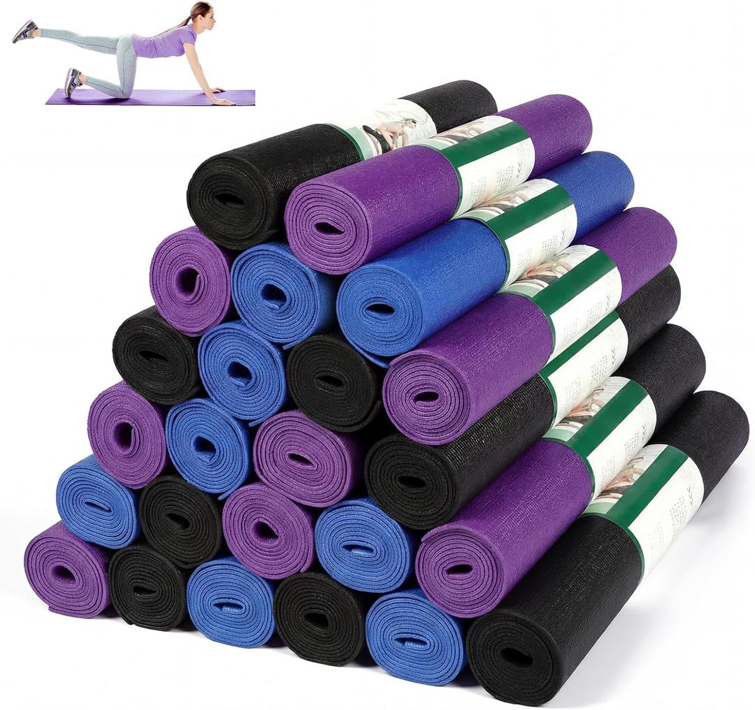 Wettarn 24 Pcs Yoga Mats Bulk - Non Slip, Lightweight Professional Colorful Exercise Mats for Yoga, Pilates, Fitness & Floor Workout (Dark Purple, Dark Blue, Black)