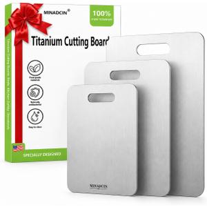 Titanium Cutting Board Set of 3, 100% Pure Titanium Cutting Boards for Kitchen, Non-Porous Metal Chopping Boards, Dishwasher Safe, Odor Resistant for Meat, Vegetables, Fruit & Raw Food Prep