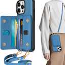 TUCCH Crossbody Case Wallet for iPhone 16 Pro Max, [Detachable Adjustable Lanyard] PU Leather Magnetic Folio RFID Blocking [6 Card Slots], Protective Phone Cover for iPhone 16 Pro Max, Lake Blue