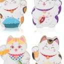 4 Pieces Cat Kitchen Sponges Lucky Cat Design Sponges Fun Non-Scratch Scrub for Washing Dishes Pots Pans and Household Cleaning Supplies for Kitchen Dishes Furniture Gifts