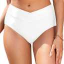 Women V Cut Full Coverage Bikini Bottom - High Waist Swim Bathing Suit Bottoms Cross V Front Swimsuit XL