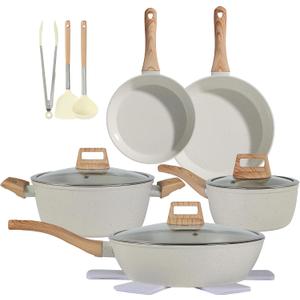 Ceramic Cookware Sets 15PCS Pots and Pans Set Non Stick (white15), 15pieces