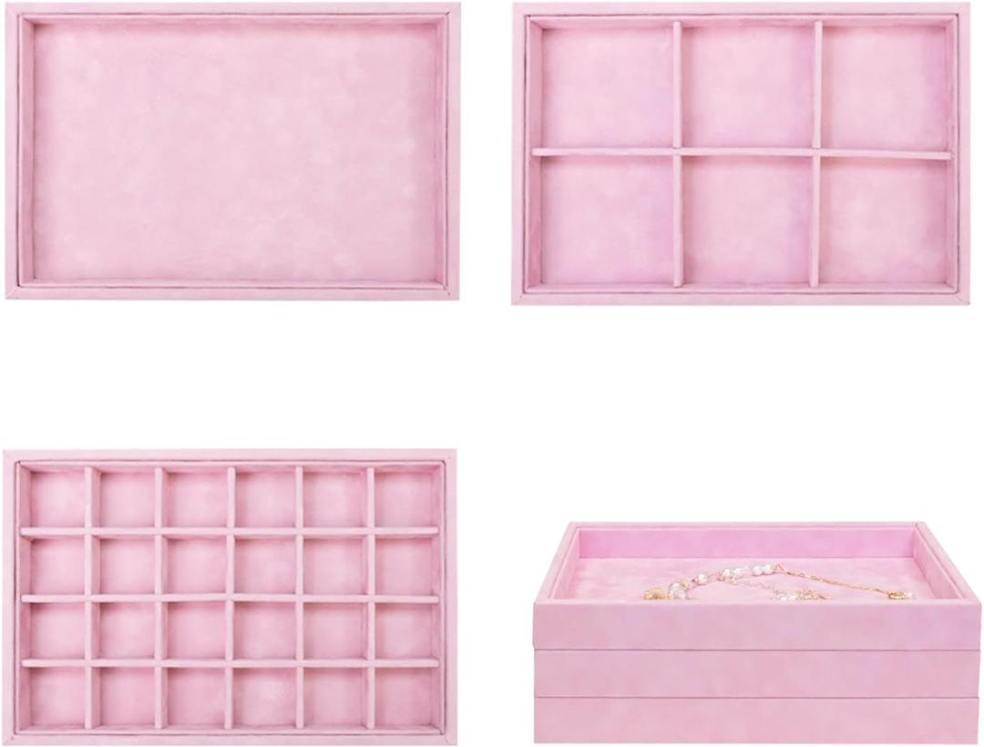 Stratalife Set of 3 Earring Holder Organizer Drawer Jewelry Organizer Tray Jewelry Tray Bracelet Organizer Jewelry Trays for Drawers Removable Dividers Jewelry Holder Drawer Inserts Pink