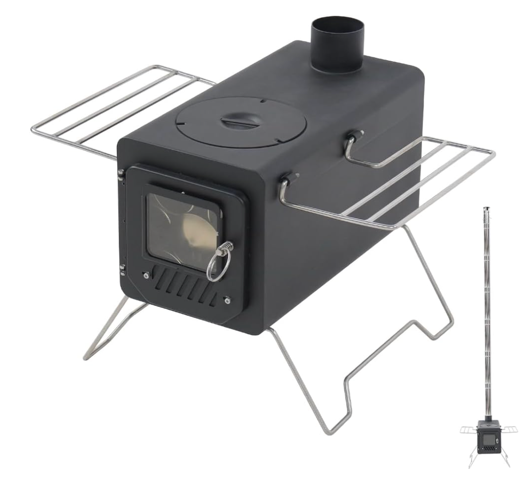 Soomloom Firewood Stove PROTO Heat-Resistant Paint Camping Pellets Combi Carbon Steel Compact Tent Cooking Barbecue BBQ Campfire Chimney Portable Camp Outdoor Heating Hybrid Stove