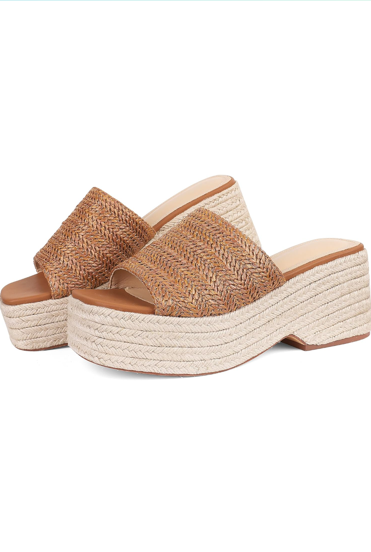 Platform Slip on Espadrille Sandals for Women Summer Wedges Slides -Flatform, Open Toe, Bohemia, Beach, Wedding (Size 6)
