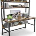 Aquzee Computer Desk with Hutch Bookshelves, 55 Inch Home Office Writing Desk with Space Saving Design, Gaming Table Organized Desk with Storage Shelves Bookshelf Easy Assemble, Rustic Brown