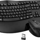Wireless Keyboard and Mouse Combo, EDJO 2.4G Full Size Wave Keys Ergonomic Keyboard with Wrist Rest and 3-Level DPI Adjustable Wireless Ergonomic Mouse for Windows, Mac OS Desktop/Laptop/PC(Black)