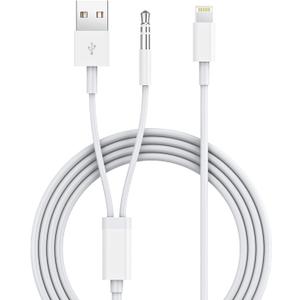 iSkey Aux Cord for iPhone, 2 in 1 3.5mm Aux Cable for Car with Charger Cord Compatible with iPhone 13 12 11 XS XR X 8 7 6 iPad iPod Home Audio, Speaker, Headphone Support All iOS Version (4 FT)