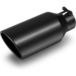 Exhaust Tip 3" Inlet, 5" Outlet 12" Overall Length, Premium Stainless Steel with Wear Resistant Black Coating, Rolled Angle Cut, Bolt-On Easy Installation, for Truck Diesel Tail Pipe