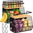 2 Set Magnetic Shelf for Refrigerator with Wood Lid, Fruit Potato & Onion Storage Bins, Pantry Organizers & Storage, Large Container Magnetic Spice Rack for Refrigerator, Kitchen Counter, Cabinet