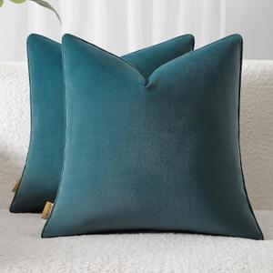 Throw Pillow Covers 16x16 Set of 2  Solid Decorative Pillow Cases for Couch, Sofa, Bed  Square Cushion Covers with Piping (No Insert) Slate Blue