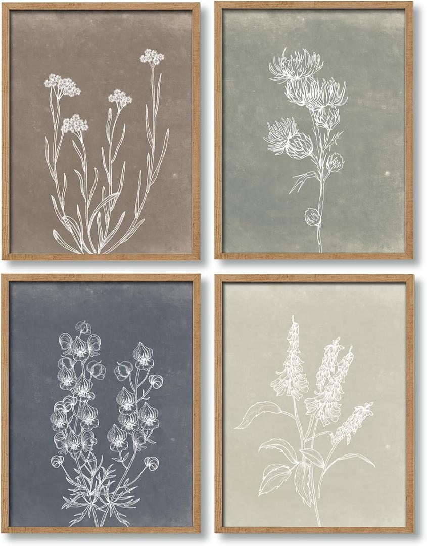 Heiple Framed Boho Wall Art Set of 4 Wooden Wall Art for Rustic Vintage Farmhouse Home Living Room Bedroom Bathroom Kitchen Wall Decor (Brown, 8"x10")