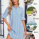 FENSACE Womens Casual Shirt Dress Ruffle Sleeve Button Down Shift Summer Dresses with Pockets (Blue, M)