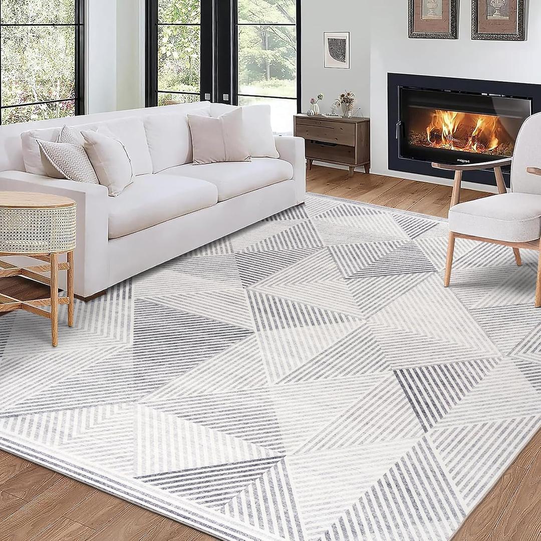 ReaLife Rugs Machine Washable Area Rug - Living Room Bedroom Bathroom Kitchen Entryway Office - Padded Low Pile Stain Resistant Premium - Modern Geometric Contemporary - Miles - Gray 4' x 6'