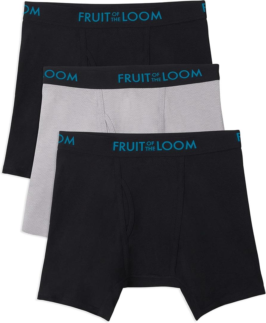 Fruit of the Loom mens Men's Breathable Boxer Briefs, Moisture Wicking Underwear, Assorted Color Multipacks (Medium, Cotton Mesh - Black/Grey)
