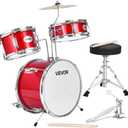 VEVOR Kids Drum Set, 3-Piece 14 in Junior Drum Sets, Beginner Drums Set with Adjustable Throne, Cymbal & Two Pairs of Drumsticks, Musical Learning Drums Instruments Kit, for Children Ages 6-13 (Red)