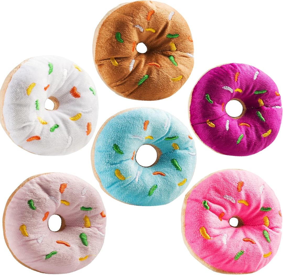 Bedwina Plush Donut Party Decorations (Pack of 6) with Colorful Sprinkles, Stuffed Toy is Great for Donut Party Favors, Birthday Party Decorations, Party Supplies, and Stocking Stuffers