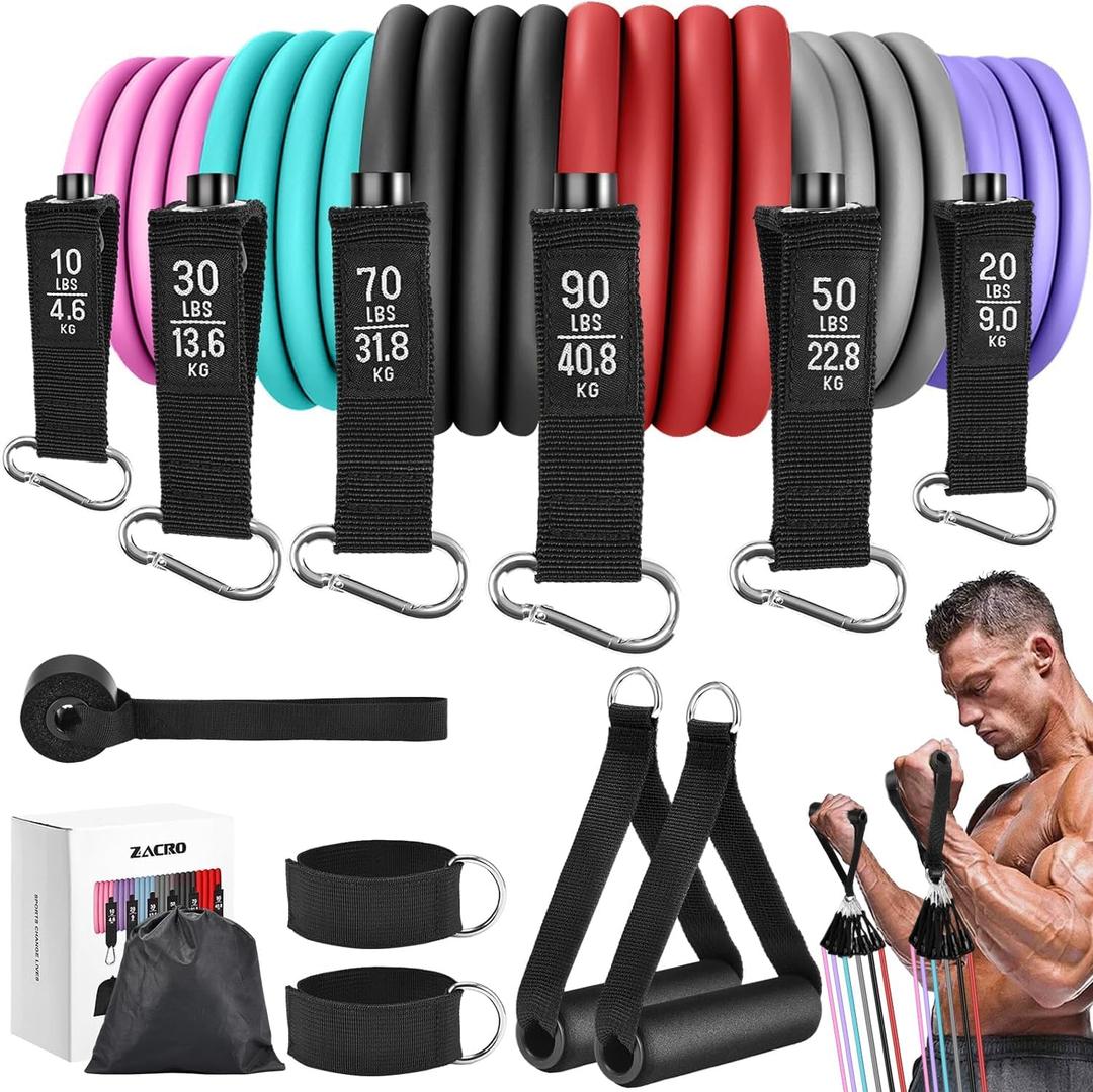 Zacro Resistance Bands for Working Out, 270 LBS Heavy Exercise Bands with Handles for Heavy Resistance Training, Home Gym Workout, Men/Women (Colorful)