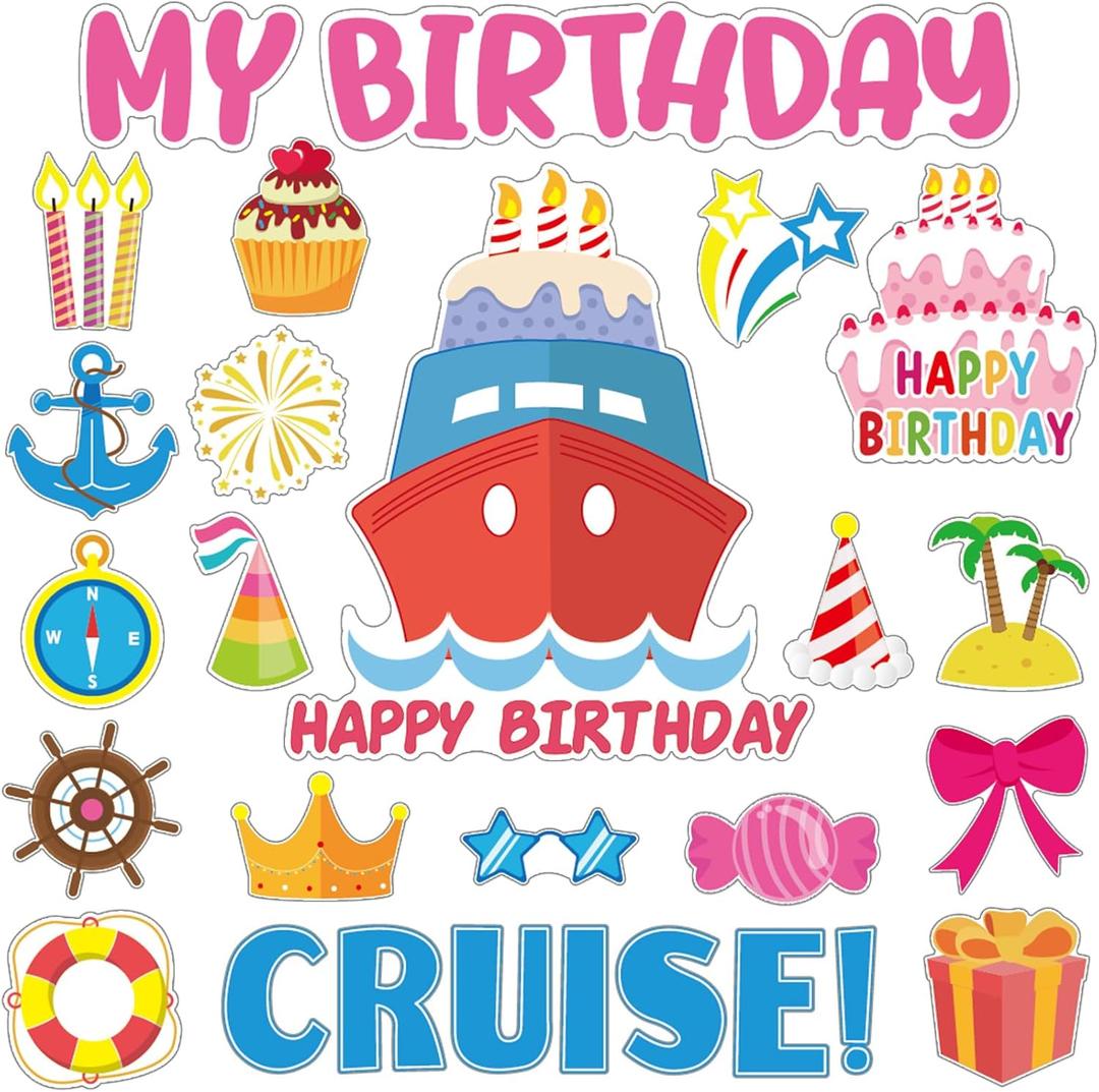 Leumoi 27 Pcs Birthday Cruise Door Magnets Decorations Funny Stateroom Pink Cruise Ship Door Magnets Decorations Magnetic Reusable for Happy Birthday Cabin Ship Carnival Fridge Car Accessories(Cake)