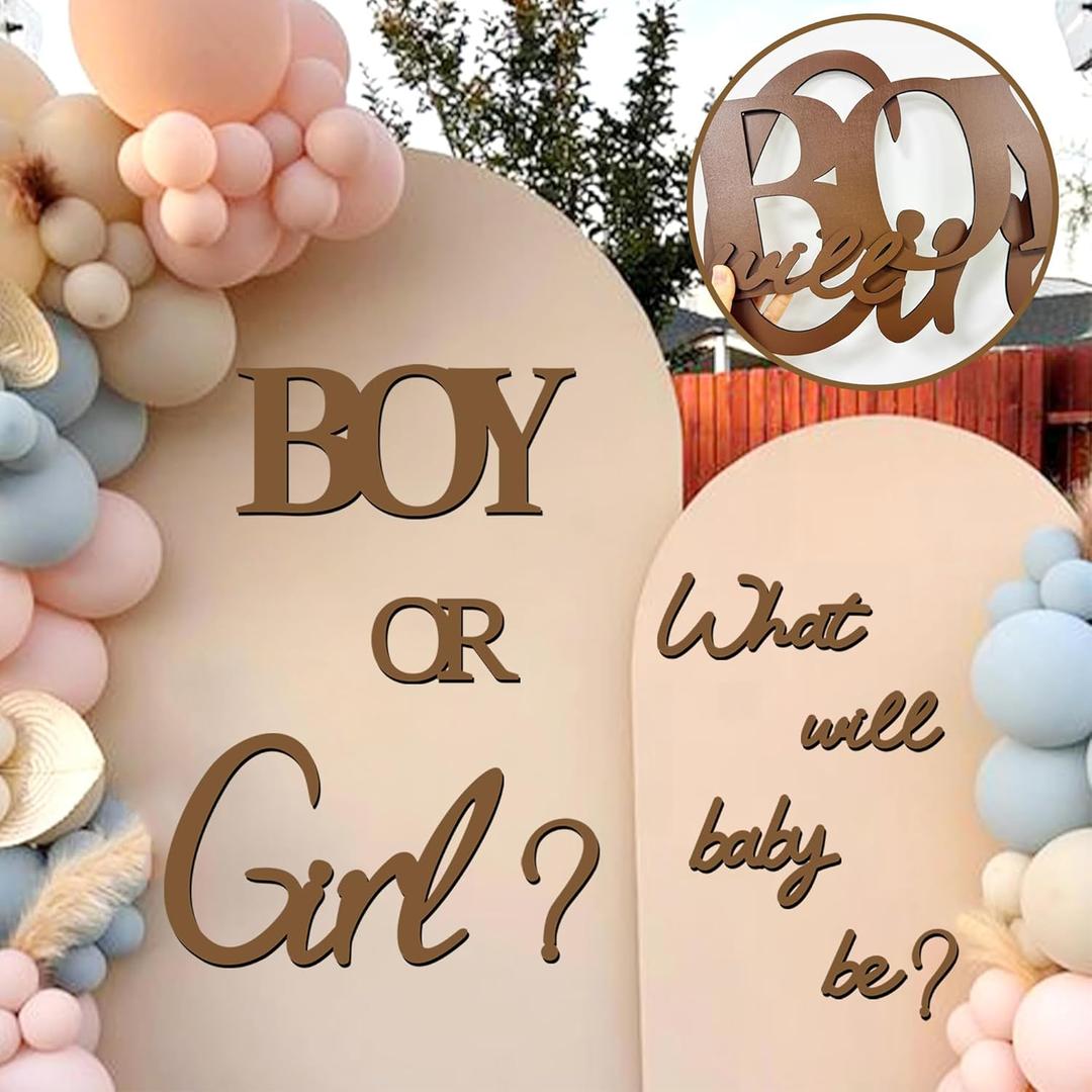 Large Wooden Gender Reveal Party Decorations Decals for Backdrop Boy or Girl What Will Baby Be Signs Oh Baby Shower Balloon Arch Stickers He or She Letters Sign Pregnancy Party Banner Photo Props