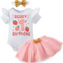 Yruiz Newborn Baby Girl Cow First Birthday Half Way To One Birthday Romper Outfit Skirt (12-18 Months, Red)