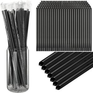 Gerrii 1000 Pcs Black Individually Wrapped Straws Extra Long 6 mm Plastic Drinking Straws Disposable for Party Restaurant Home Milkshakes Coffee Juice Beverage Smoothie (10)