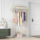 TIEOU Gold Coat Racks with Shelf, Heavy Duty Gold Clothing Racks for Boutiques, Free-Standing Metal Garment Rack for Hanging Clothes, Modern Clothes Rack Entryway