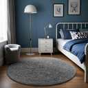 Ophanie Round Rug 4Ft Grey Circle Area Rug, Fluffy Fuzzy Bedroom Carpet, Plush Soft Shaggy Indoor Floor Gray Living Room Rugs for Kids Home Decor Aesthetic, Nursery