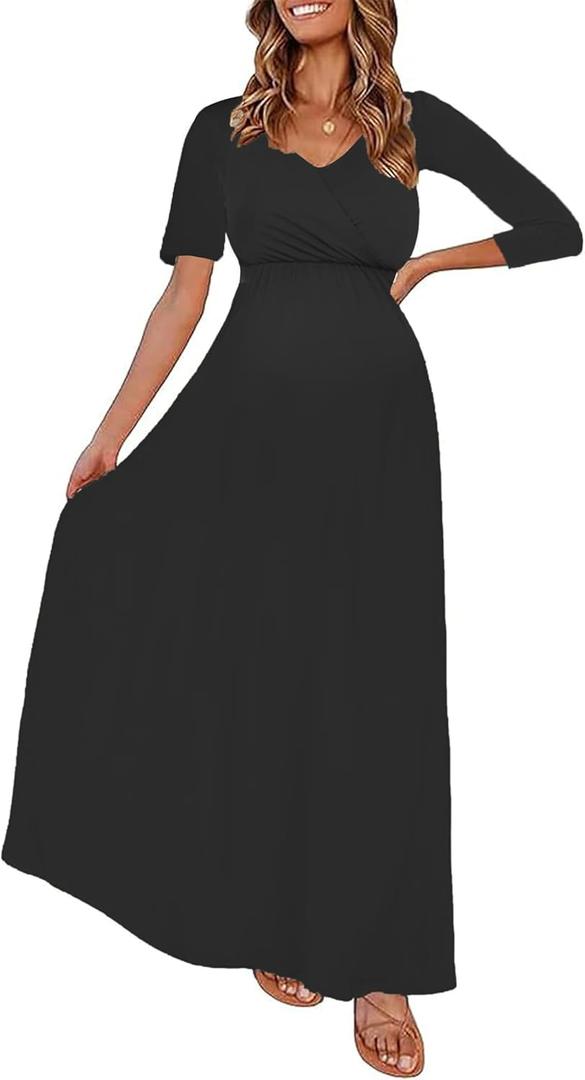 KIM S Plus Size Maternity Dress Maternity Dress for Photoshoot Black Maternity Dress for Baby Shower Maxi Dress for Women Dresses for Pregnant Women Wedding Guest S