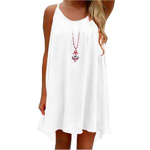Women's Chiffon Summer Casual Sundress Spaghetti Strap Tank Beach Dresses Bathing Suit Coverup (White), XS