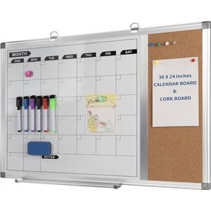 36in x 24in Calendar Whiteboard With Corkboard & Accessories
