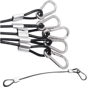 5 pcs 12 inch Vinyl Cover Coated Stainless Steel Wire Rope Lanyard Cable Tether Safety Strap with Hooks and 2 Loops (4mm Thickness), Black