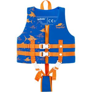 Gogokids Toddler Swim Vest, Kids Floaties Boys & Girls Buoyancy Jacket for Pool & Beach, L (6-7 Years) / 22-60 lbs (Orange Swordfish)