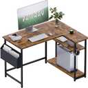 Pamray 40 Inch L Shaped Computer Desk with Reversible Side Storage Shelves, Small Corner Desk for Small Space Home Office, Writing Study Table PC Desk for Bedroom, Vintage