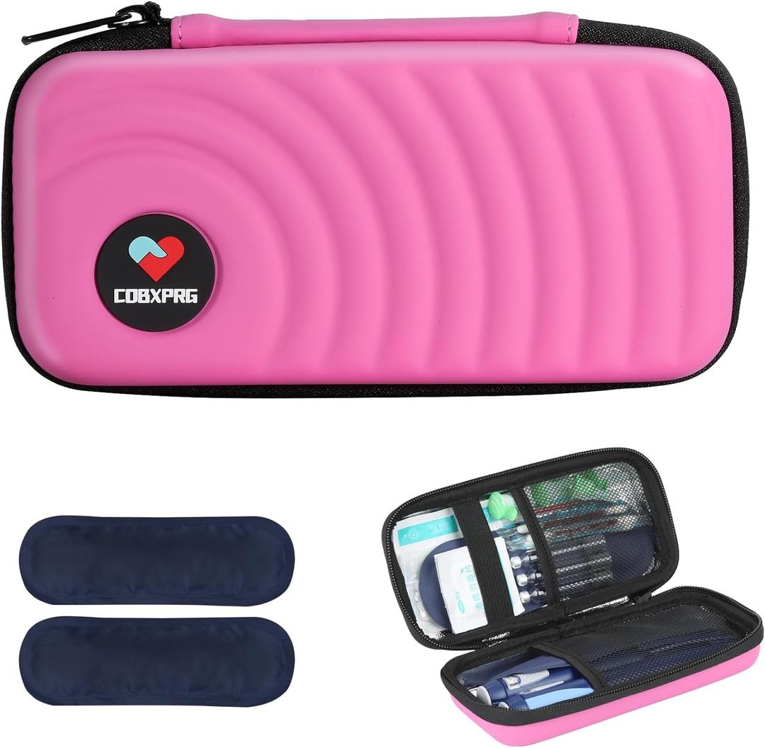 Insulin Cooler Travel Case,Diabetic Cold Pack Organizer Bag with 2 Reusable Ice Packs for Insulin Pen and Other Medication Diabetic Supplies Pink
