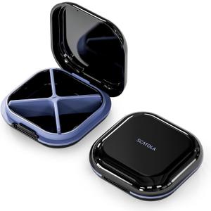 ONTERATE Small Pill Case, Travel Pill Organizer, Small Pill Box, Pill Container for Purse 4 Compartments, Daily Compact Travel Medicine Holder for Vitamins Medication (Black)