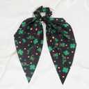 St. Patrick's Day Hair Accessories Shamrock Scrunchies with Ribbons Green Holiday Hair Ties for Women