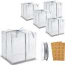 BURLIHOME 5 Pack Clear Cake Boxes 10x10x12 Inches, Tall Cake Boxes for Tier Cakes, Clear Gift Box for Wedding, Party, Birthday