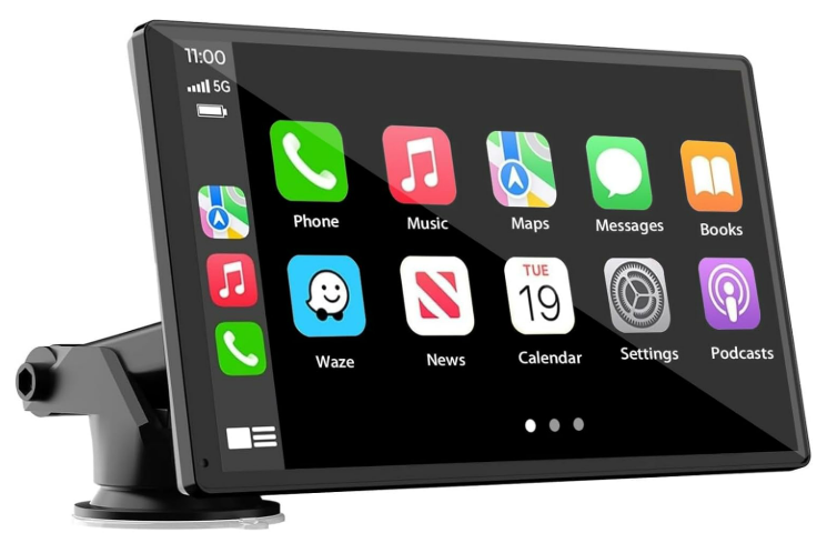 Portable Wireless Carplay Car Stereo, 7" HD Touchscreen for Car with Apple CarPlay & Android Auto with Backup Camera/Mirror Link/Voice Control/Bluetooth/GPS/AUX/FM Satellite Radio for All Vehicles