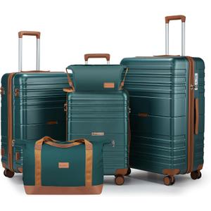 Luggage Sets with spinner wheels, PC+ABS Hard Shell Travel Luggage,Lightweight Carry-on suitcases with TSA Lock,YKK Zippers (Dark Green, 5 piece sets(20/24/28/DB/TB))