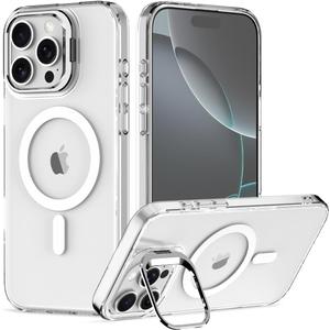 Nvollnoe for iPhone 16 Pro Max Case Compatible with MagSafe Military Grade Shockproof Heavy Duty Protective Adjustable Kickstand Matte Semi Clear Phone Case for iPhone 16 Pro Max(Clear)