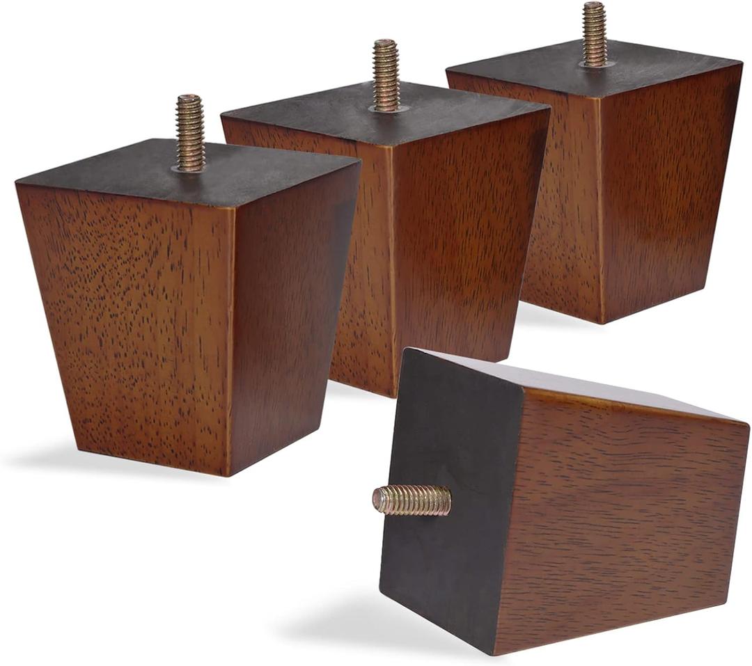 Solid Wooden Furniture Legs 3 Inch, Natural Wood Mid Century Legs for Furniture Replacements for Couch Legs, Sofa Legs, Bench Legs, Ottoman Legs, Bed Legs, Cabinet Legs, Set of 4