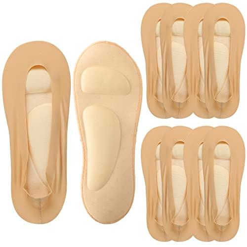 Eurzom 4 Pairs Arch Support Socks for Women No Show Liner Socks 3D Padded Nylon Stockings Sponge Cushion Non Slip Massage(Light Skin,Small)