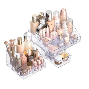 Makeup Organizer,2 In 1 Skincare Organizer And Makeup Tray Set,High-Capacity Large Cosmetic And Beauty Supplies Organizer Storage For Vanity Bathroom,Countertop,Bedroom-Clear-2 Drawers (Clear-1)