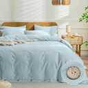 JELLYMONI Cotton Duvet Cover King Size - Light Blue Comforter Cover with Button 100% Washed Cotton 3PCS Breathable Soft Solid Bedding Set Duvet Cover 104x90in & 2 Pillowcases (NO Comforter)