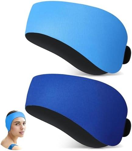Lunmon 2 Pairs Swimming Headbands Adjustable Water Headbands for Adults Waterproof Safety Earplugs Swimming Ear band Protectors for Pool, Surfing, Diving and Water Sports