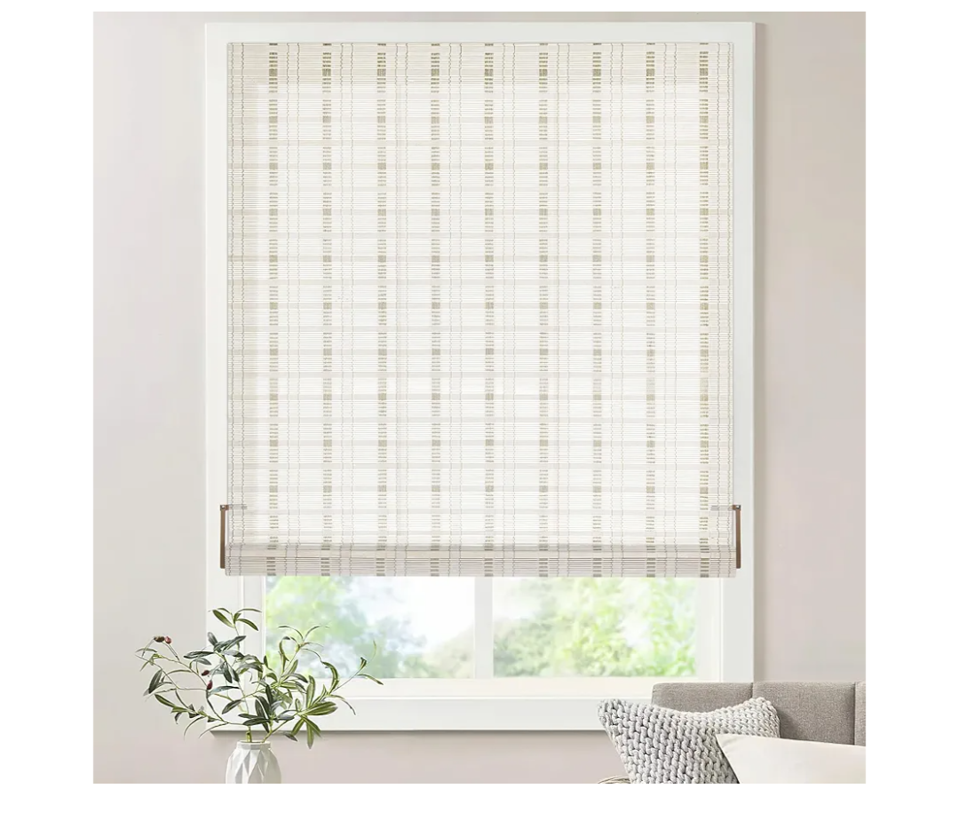 LazBlinds No Tools No Drill Bamboo Roller Shades, Cordless Bamboo Blinds, Light Filtering Roll Up Blinds for Windows, French Door, Porch or Patio, 30'' W x 64'' H, Whitewash B