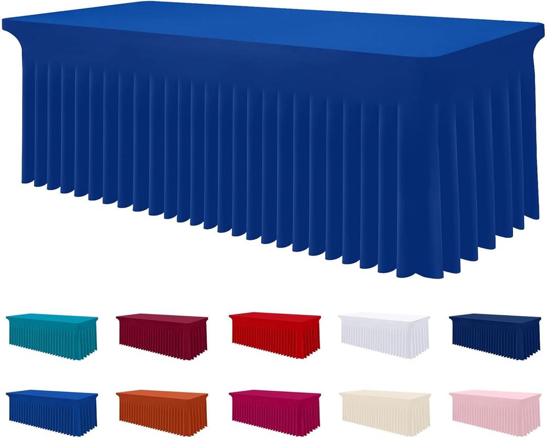 Smiry Spandex Tablecloth, Elastic Fitted Stretch Tablecloth for 6FT Rectangle Tables, Waterproof Washable Table Cover Skirt for Outdoor, Wedding, Banquet & Parties (Blue, 72Lx30Wx30H Inch)